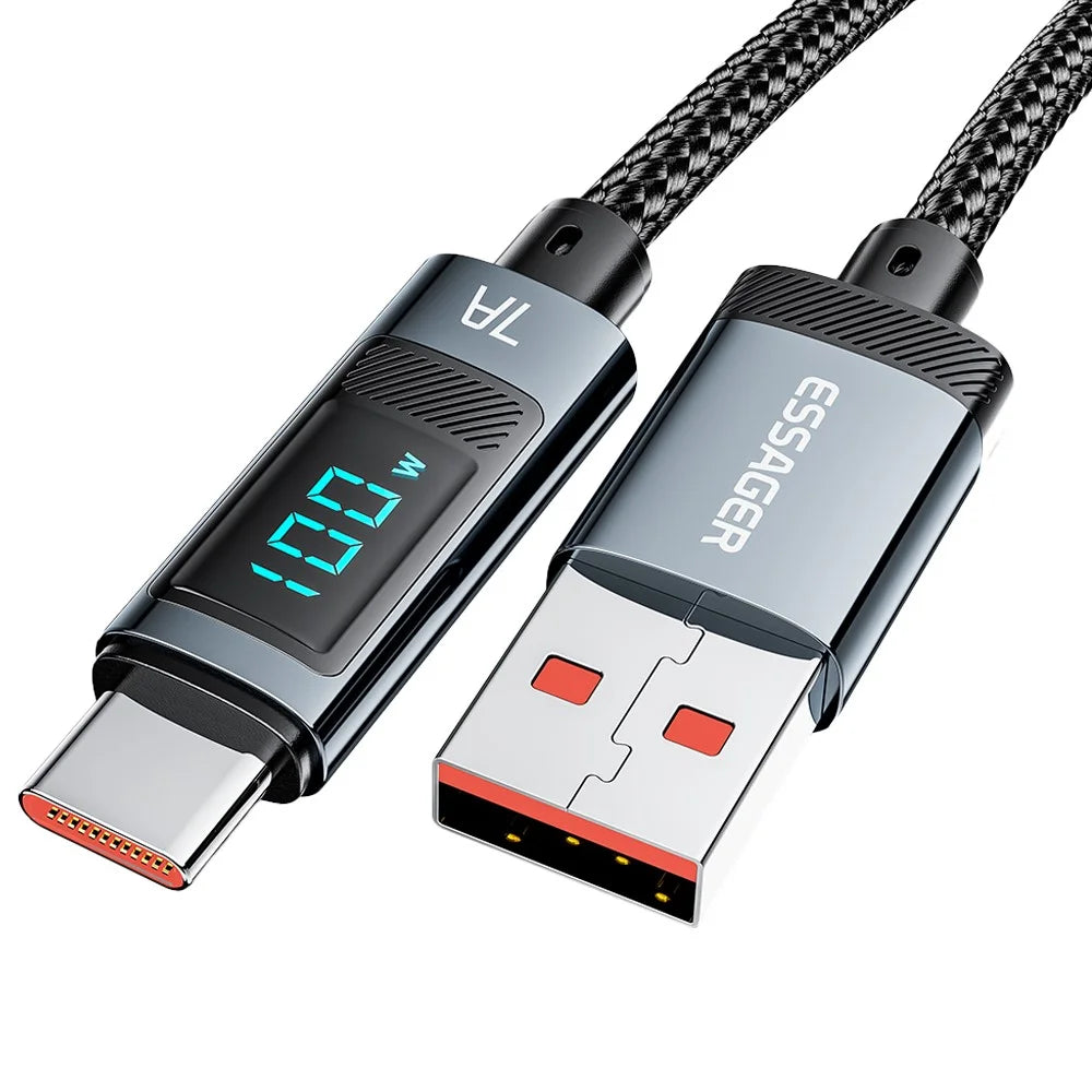 ESSAGER 2m Digital Display 7A Fast Charging Cable USB-A to Type-C 480Mbps Data Cable - 1