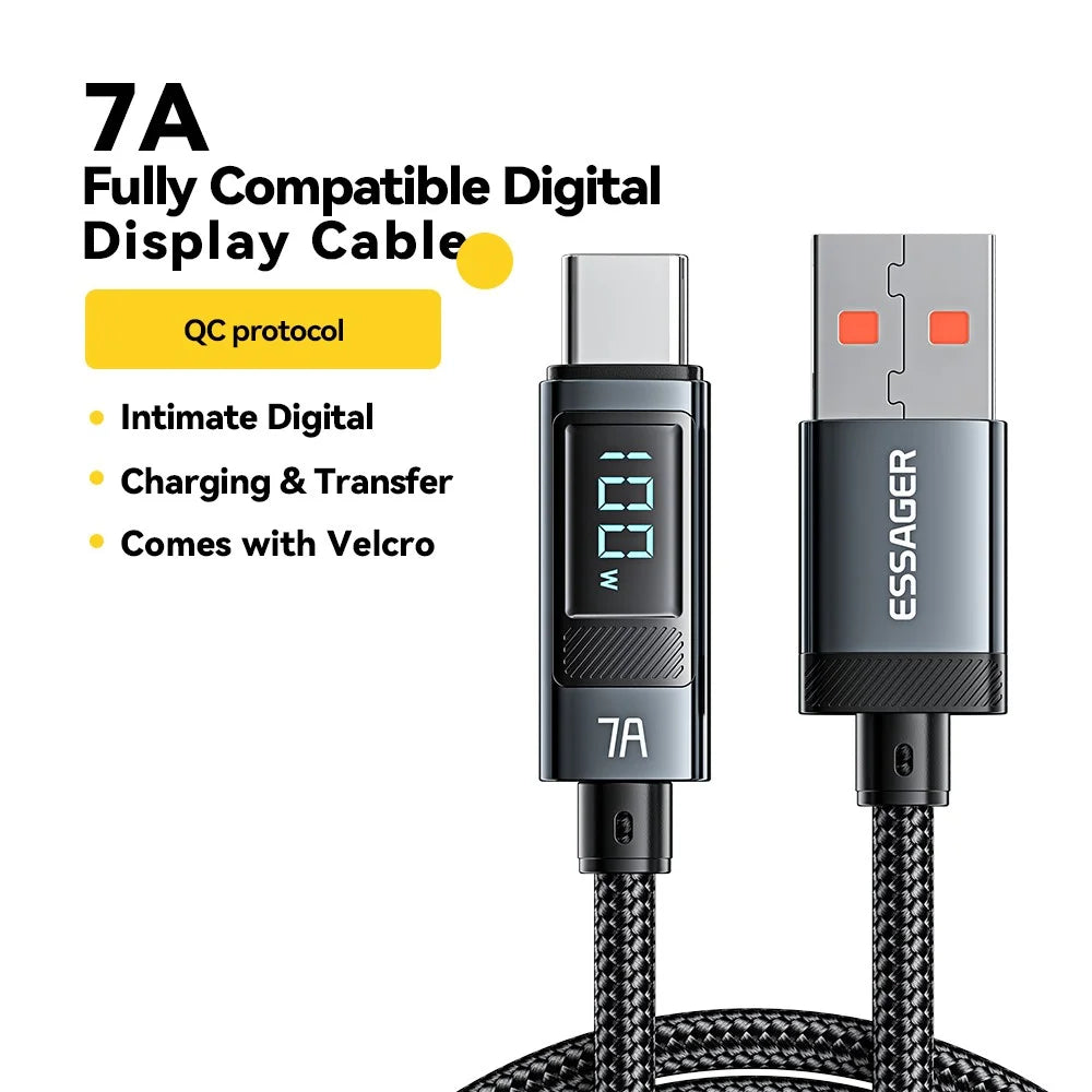 ESSAGER 2m Digital Display 7A Fast Charging Cable USB-A to Type-C 480Mbps Data Cable - 2
