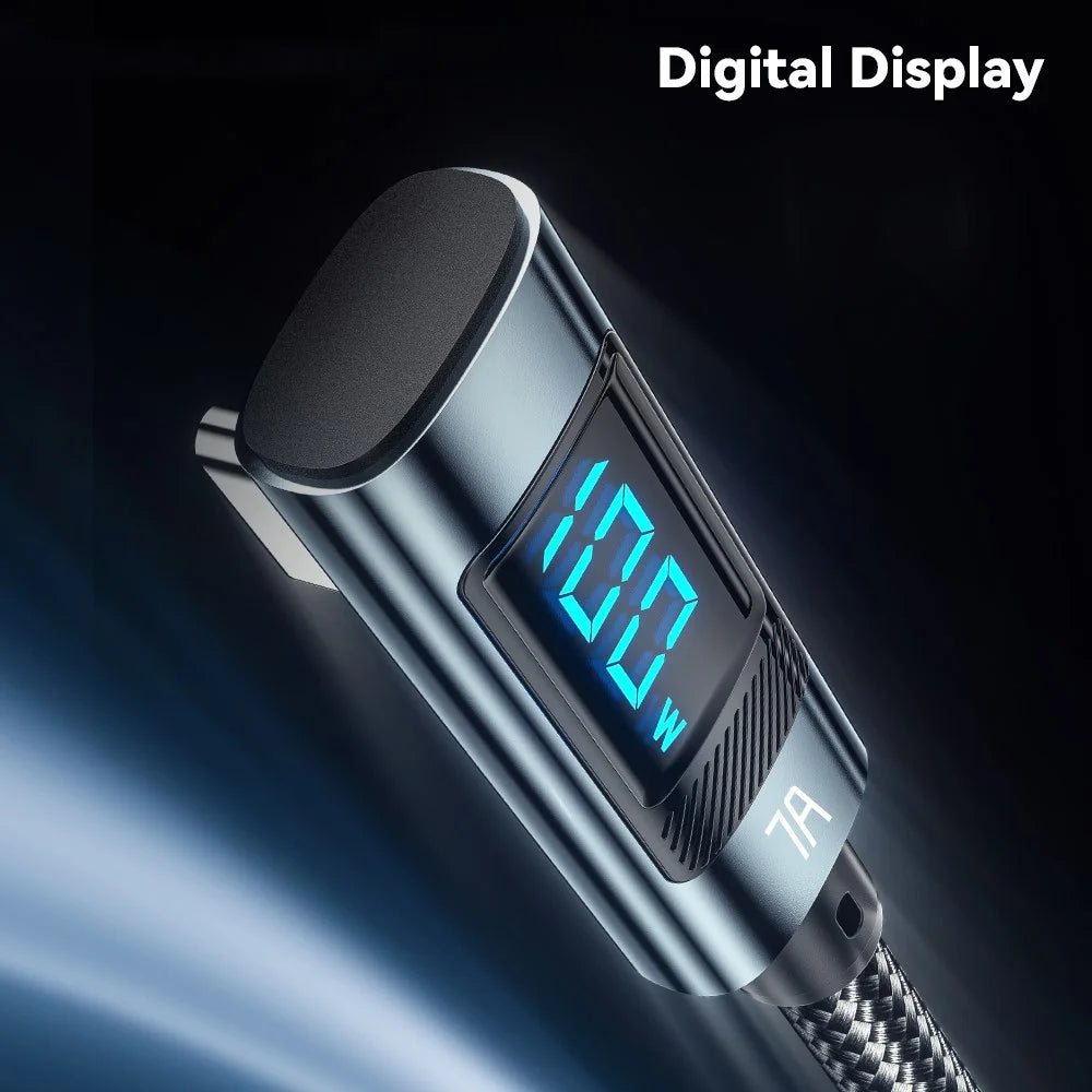 ESSAGER 1m Elbow 7A 100W High Power Charging Data Cable Digital Display USB-A to Type-C Charging Cable - 5