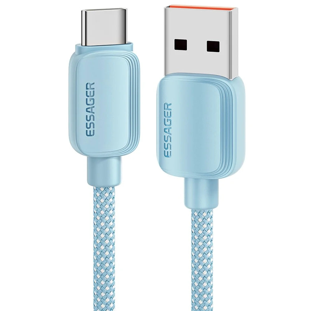 ESSAGER 1m A-C 7A 100W Date Cable USB-A to Type-C Fast Charging Cord - Blue - 1