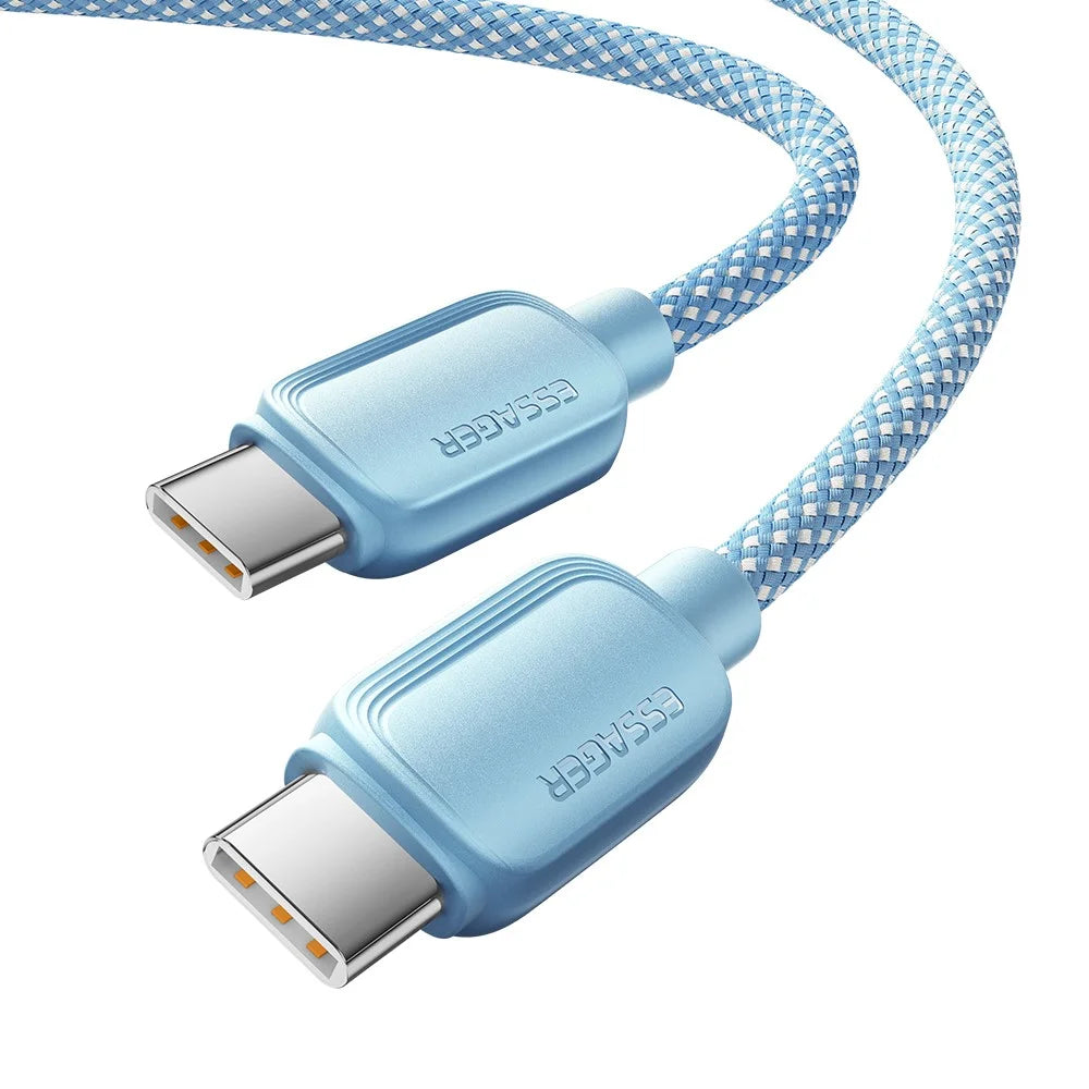 ESSAGER 1m C-C 100W Type-C to Type-C Fast Charging Cable Data Transmission Cord - Blue - 2
