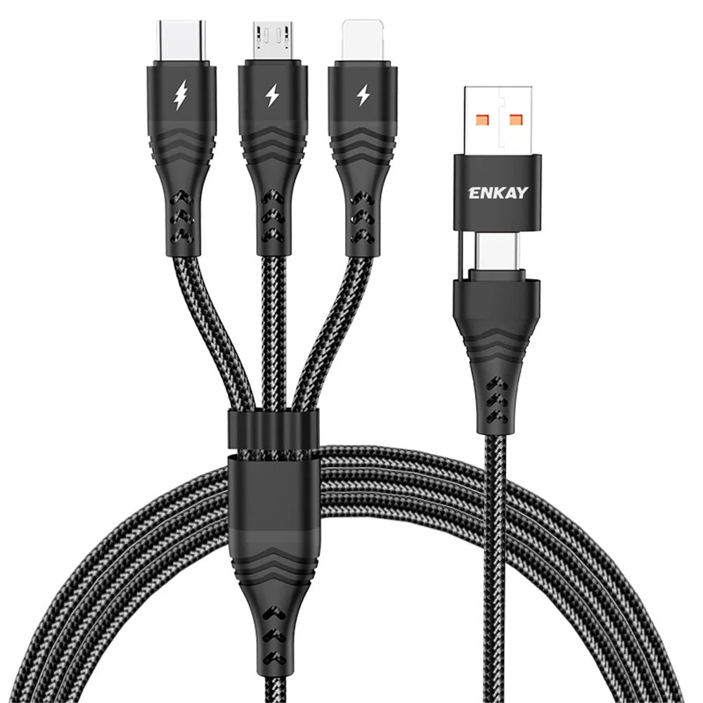 ENKAY 5A Fast Charging Cable Type-C / USB to iP / Type-C / Mcro USB Charging Cord, 1.2m - Black - 1