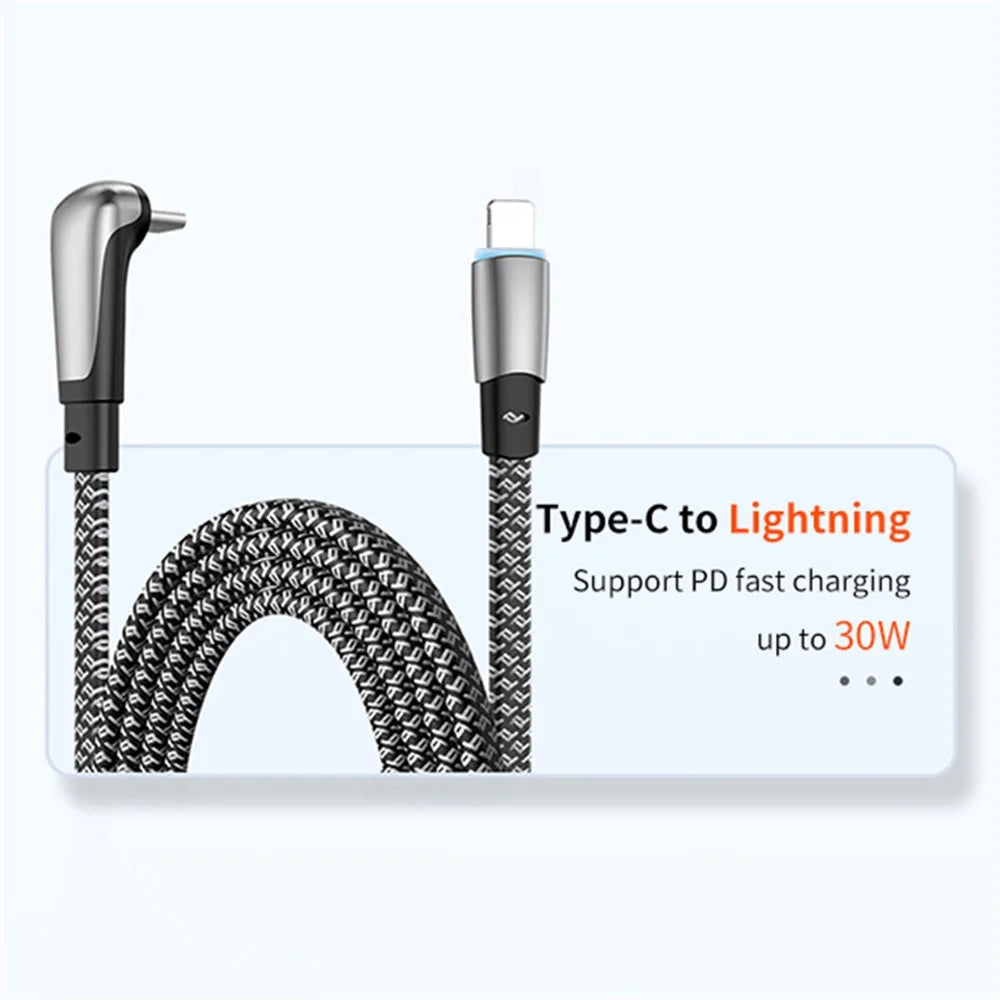 ENKAY 2m PD 30W Fast Charging Cable Angled Type-C to Lightning Charging Cord for iPhone iPad - 2