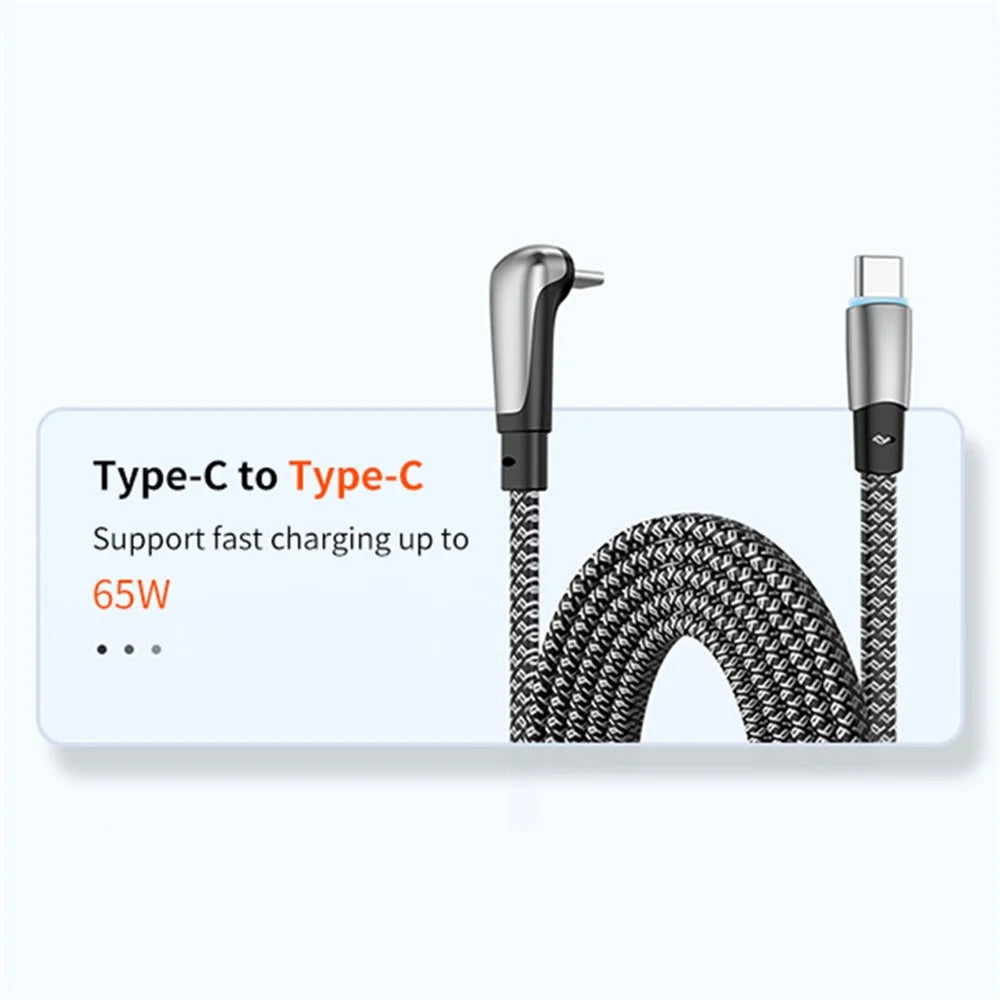 ENKAY 2m PD 65W Fast Charging Cable Angled Type-C to Type-C Flat Charging Cord - 2