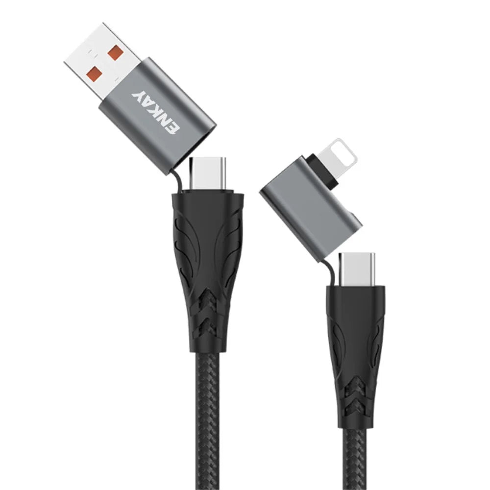 ENKAY 1m 4 in 1 USB / Type-C to iP / Type-C Nylon Charge Cable with E-Marker Chip PD 100W Fast Charging Cable - 1