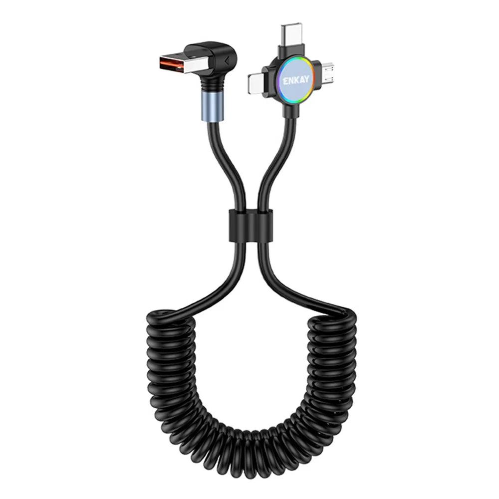 ENKAY 1.5m USB to Type-C / iP /  Micro USB TPU Spring Cable 66W Fast Charging Cable with Indicator Light - Style A - 1