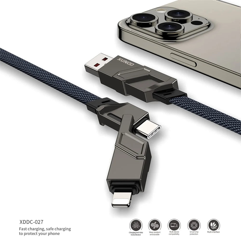 XUNDD XDDC-027 1.5m USB+Type-C+iP+Micro USB Charging Cable Cord - Black - 2