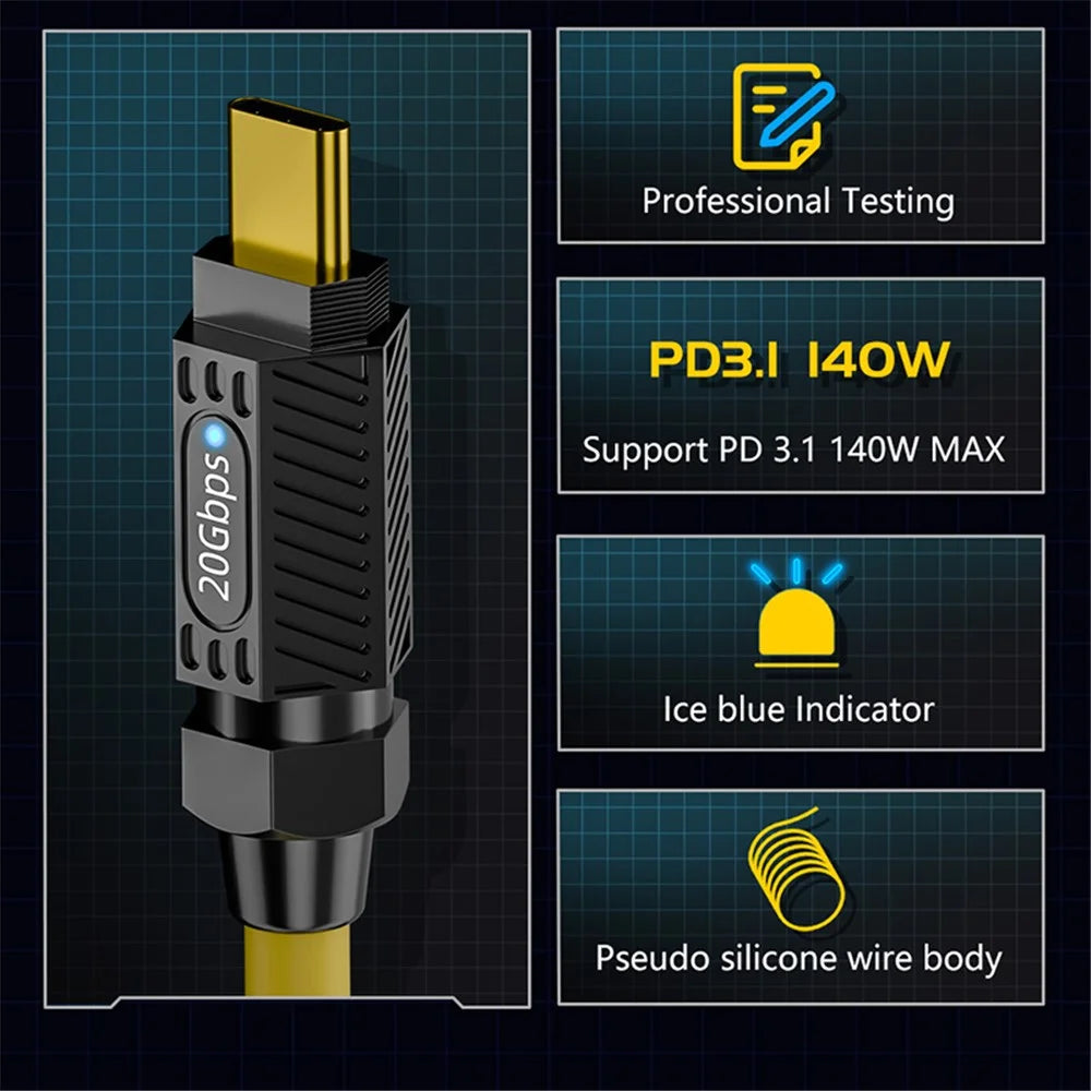 0.2m 140W 20Gbps 8K 60Hz Audio Video Transmission USB3.2 Type-C Data Cable - 6