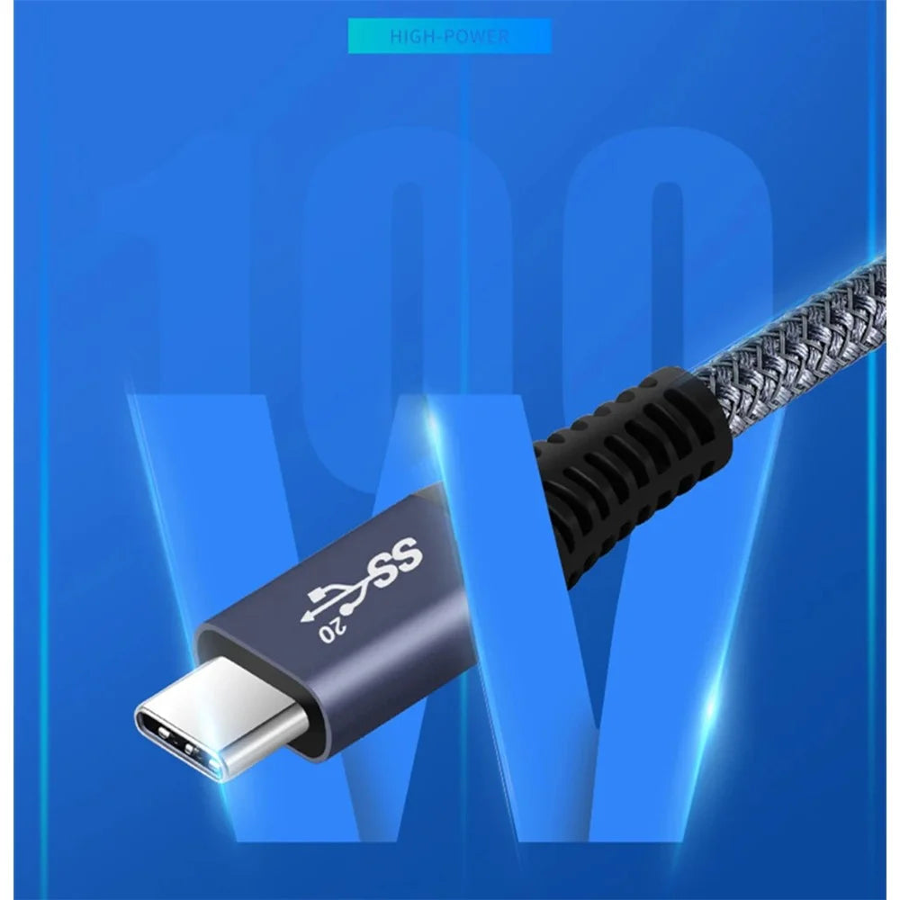 0.5m 100W USB-C to USB-C Braided Cable, Right Angle Type-C Fast Charging Data Cable, 20Gb / s, 4K 60Hz - 4