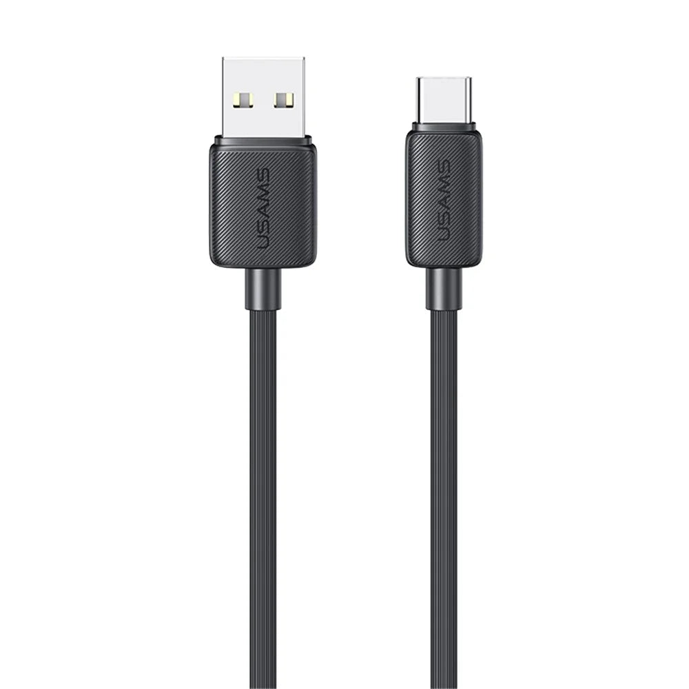 USAMS US-SJ693 KY Series 2m USB to Type-C 3A Phone Fast Charging Cable Striped Data Cord - Black - 1