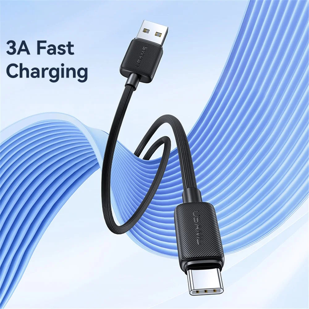 USAMS US-SJ693 KY Series 2m USB to Type-C 3A Phone Fast Charging Cable Striped Data Cord - Black - 2