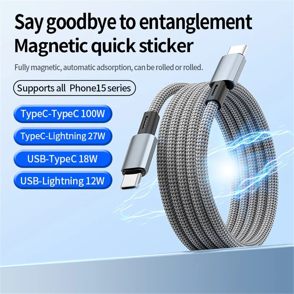 1.5m Type-C to Type-C PD 100W Fast Charging Cable Magnetic Phone Data Cord - 2