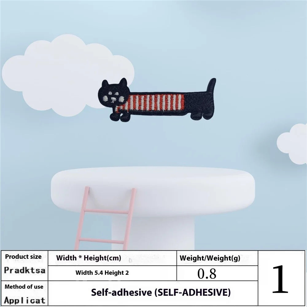 Cute Cartoon Long Cat Embroidered Patches Creative Self-Adhesive Appliques DIY Craft Decorations - No.1 - 2
