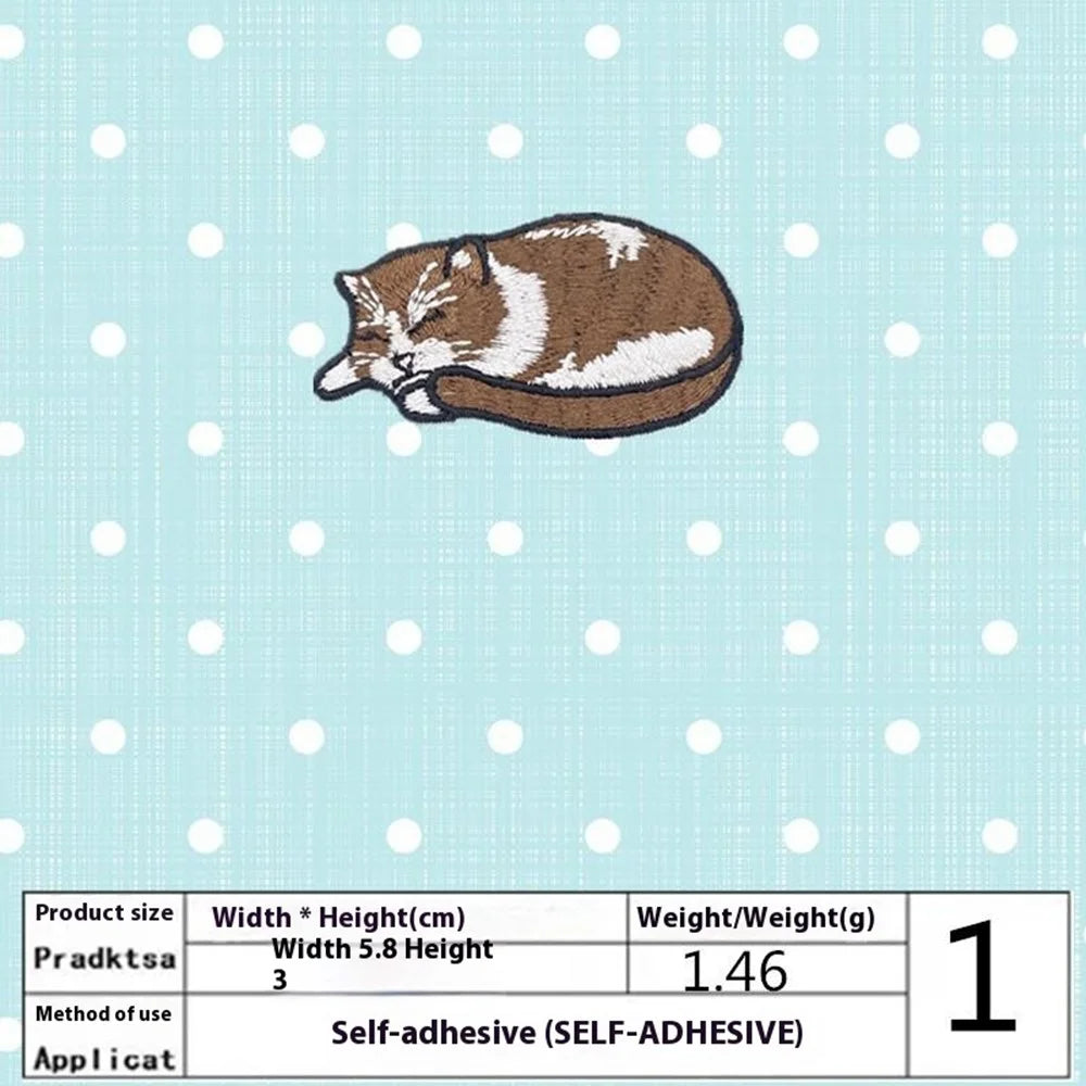 5 Pcs Cute Sleeping Cat Embroidered Patches Creative Self-Adhesive Appliques DIY Craft Decorations - 2