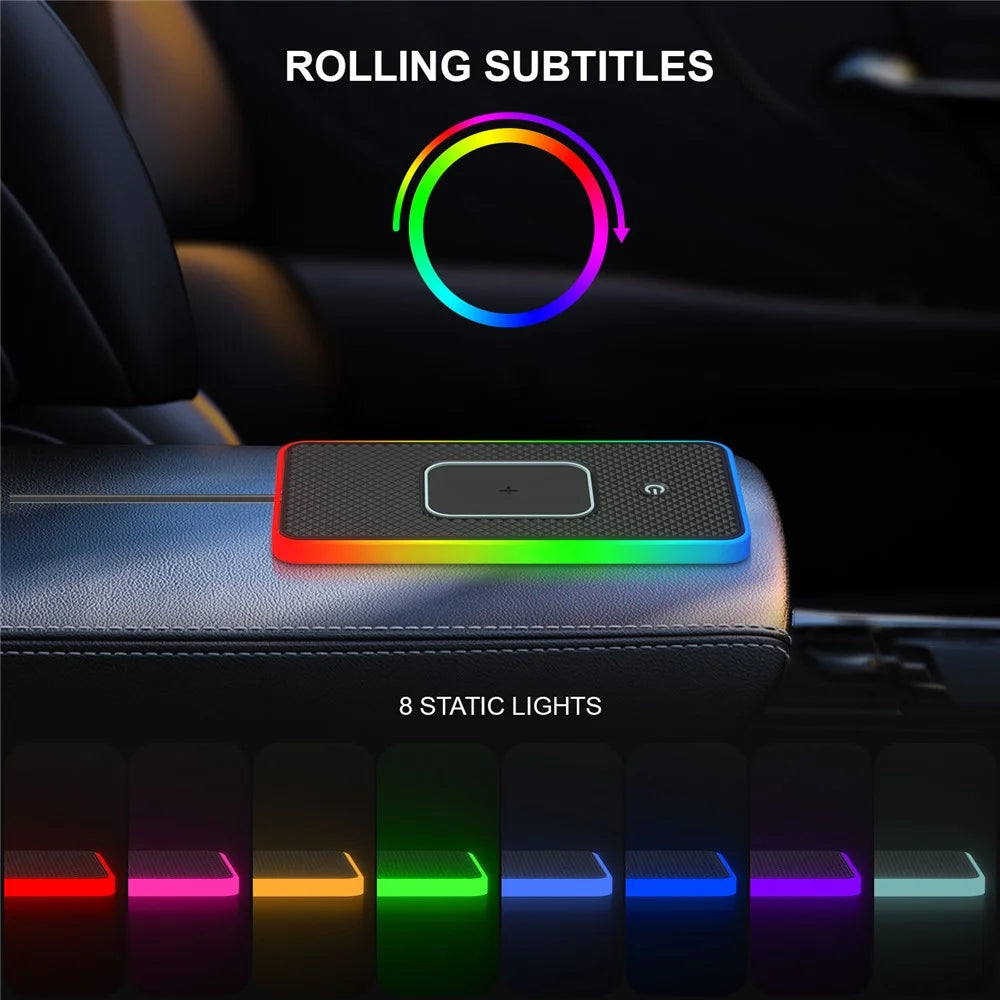 Car Anti-Slip Phone Charging Pad Button Control RGB Light Wireless Charger with 1m Type-C Cable (Round) - 6