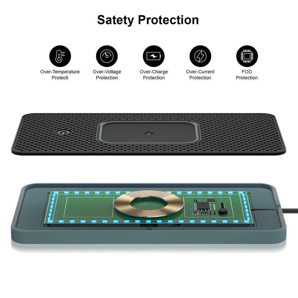 Car Anti-Slip Phone Charging Pad Button Control RGB Light Wireless Charger with 1m USB Cable (Square) - 3