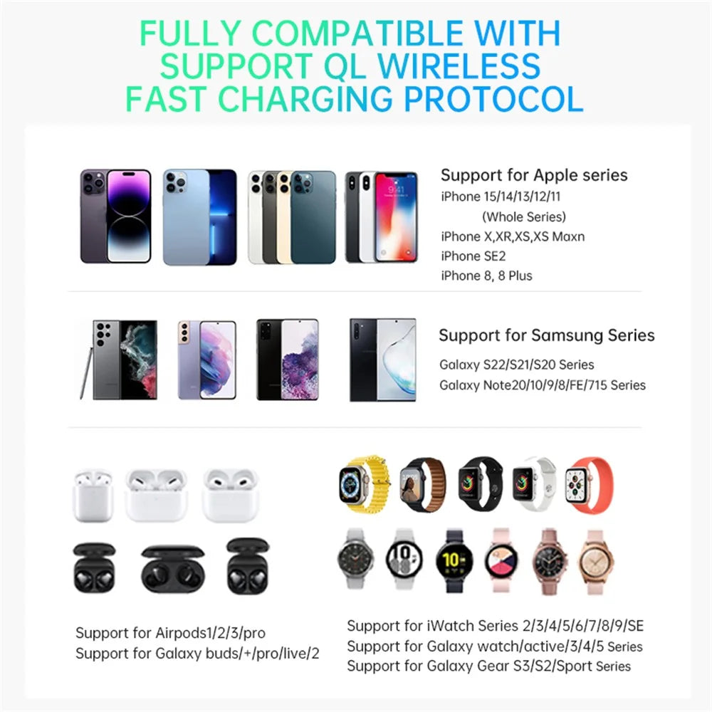 T255 3 in 1 Qi2 Magnetic Wireless Charging Station 15W Fast Charging Stand for Phone/Earbuds/Smart Watch - Black - 7