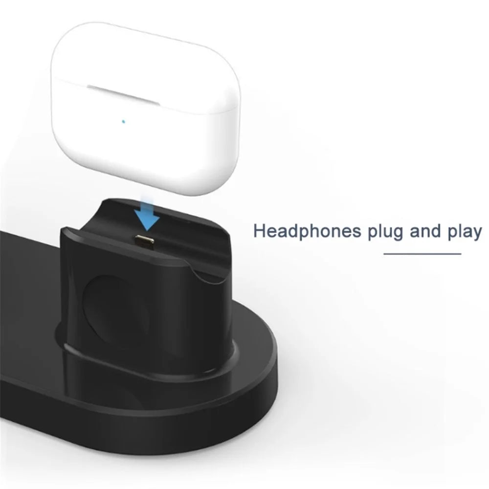 3-In-1 15W Wireless Charger Charging Pad Stand for Airpods, Cell Phone, Watch - Black - 6