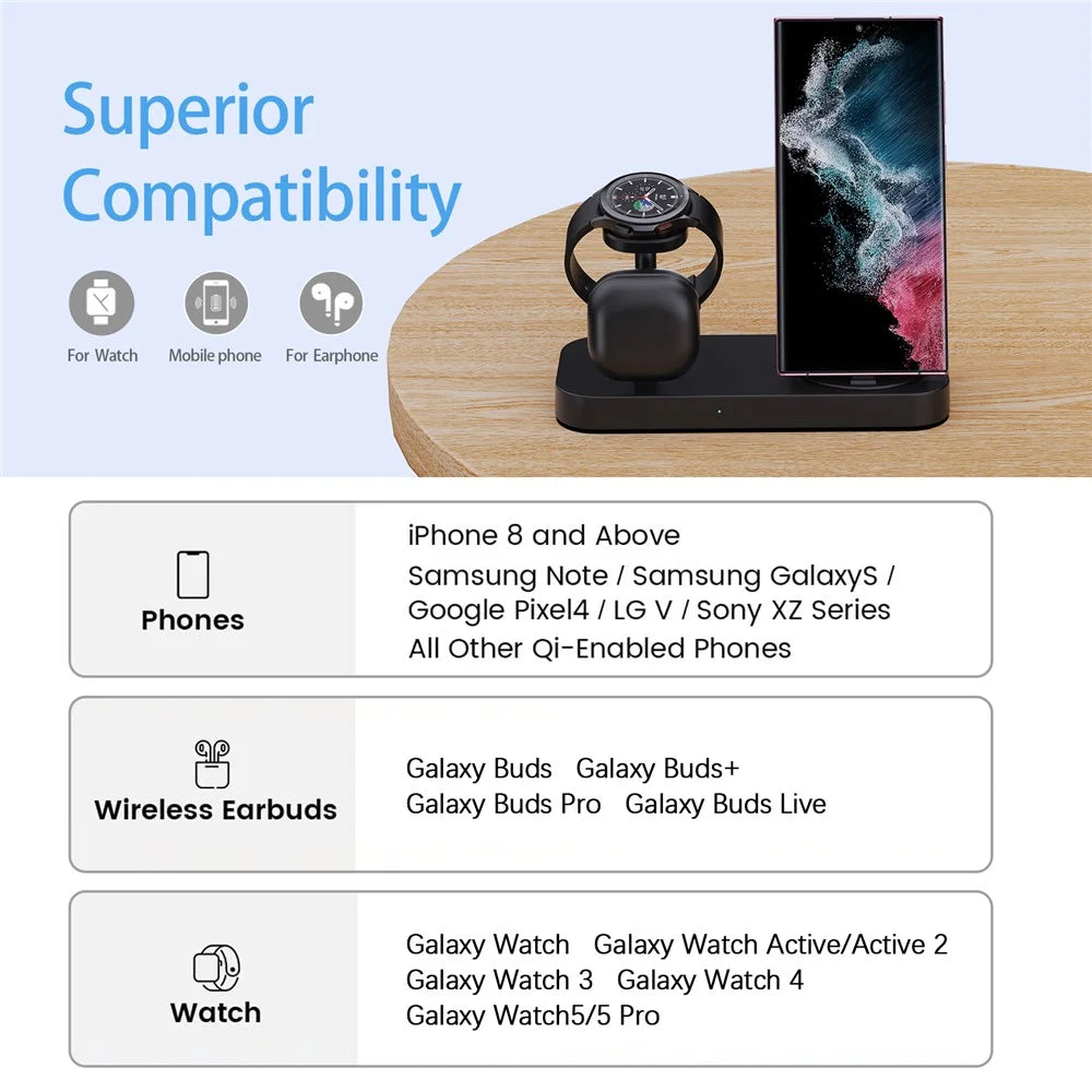 B25 For Samsung Watch Wireless Charger Phone Earphone Direct Charge Stand - White - 2