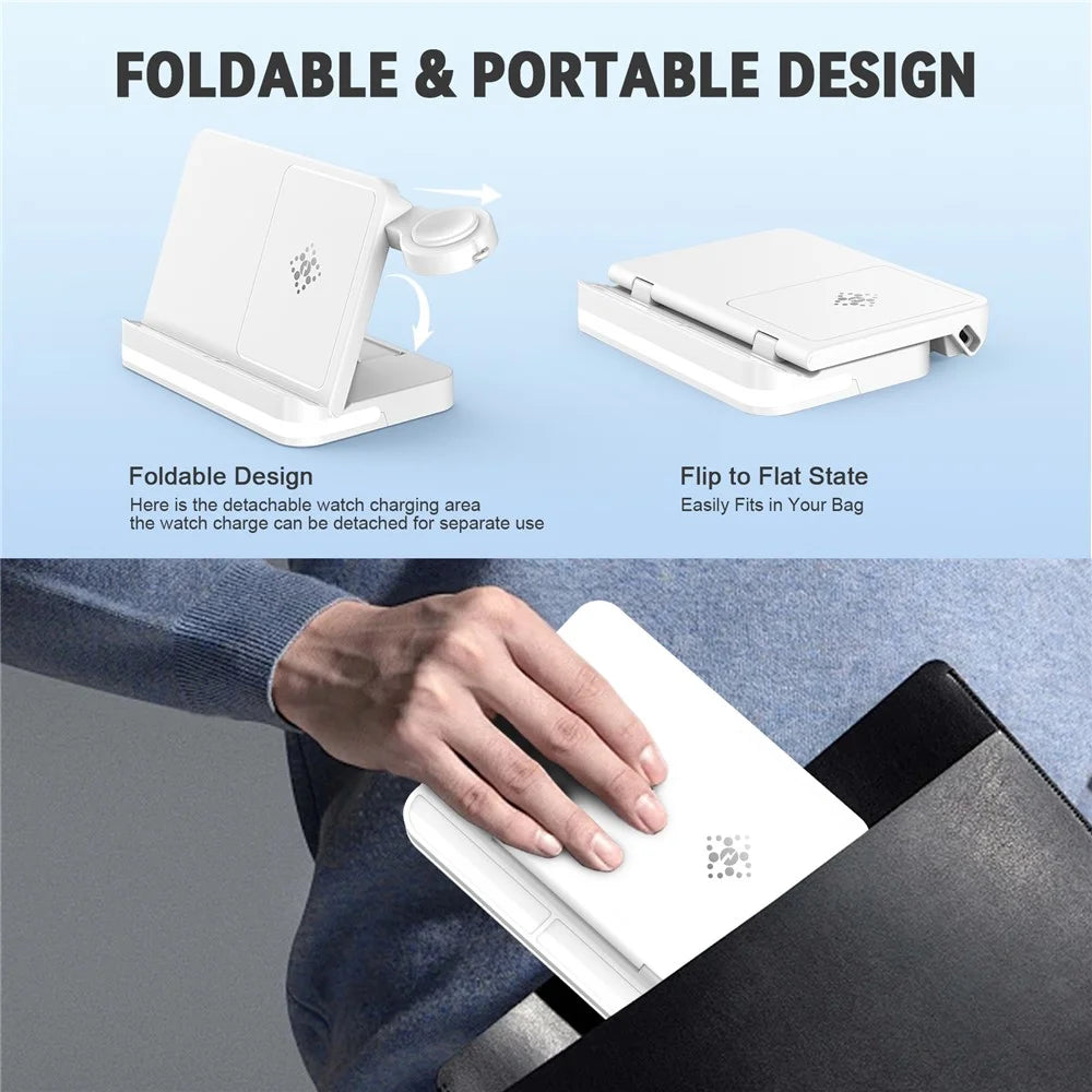 B26 For Samsung Watch Wireless Charger Foldable Phone Earphone Smartwatch 3-in-1 Charging Stand - Black - 7