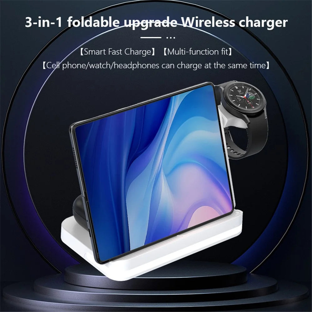 B26 For Apple Watch Wireless Charger Foldable Phone Earphone Watch 3-in-1 Wireless Charging Stand - White - 3