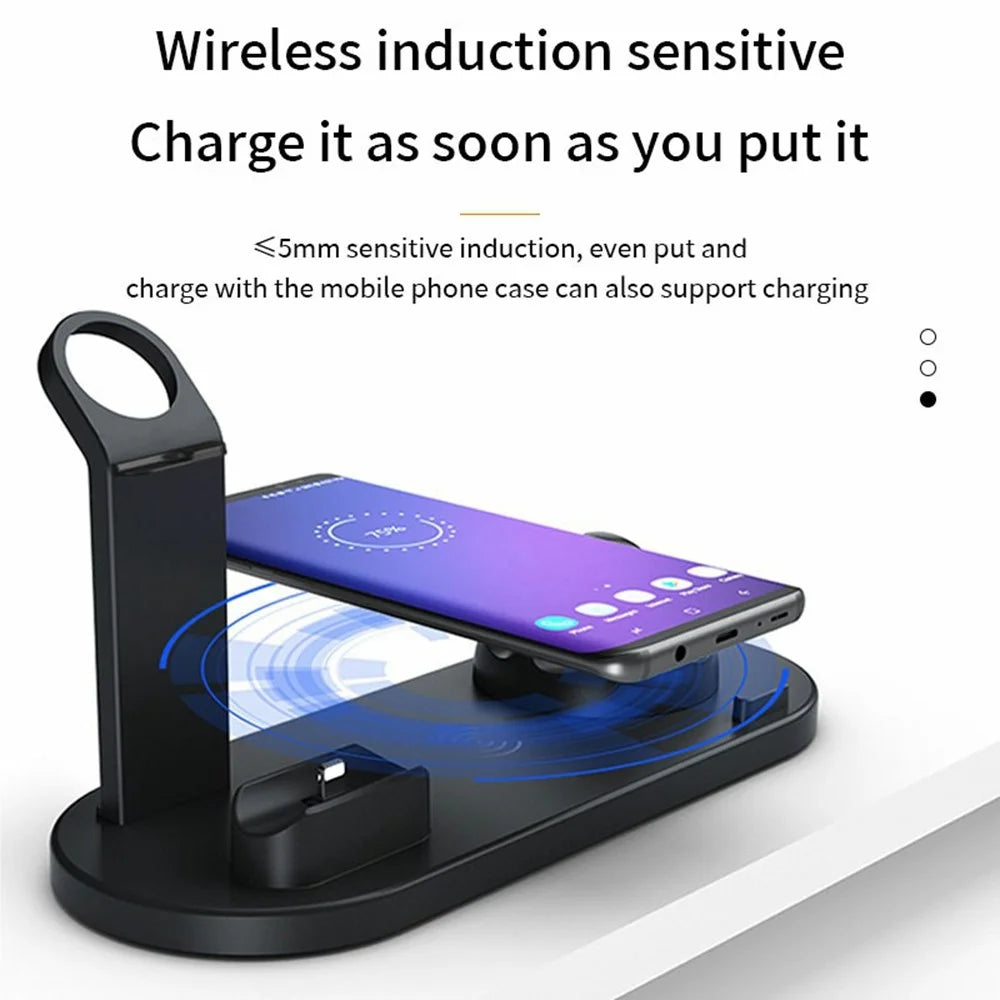 B07A For iPhone / iWatch / AirPods 6-in-1 Desktop Charging Stand 15W Wireless Charging Charger - Silver - 5