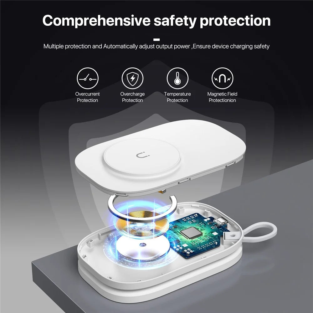 T5 3 in 1 Wireless Charging Station Magnetic Foldable Travel Charger for Smartphone / Apple Watch / Earphones (No Power Adapter) - White - 5