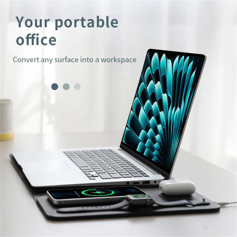 FLD-F8 5-in-1 Notebook Bag Tablet Laptop Sleeve Bag Mouse Pad Wireless Charger - Black - 5