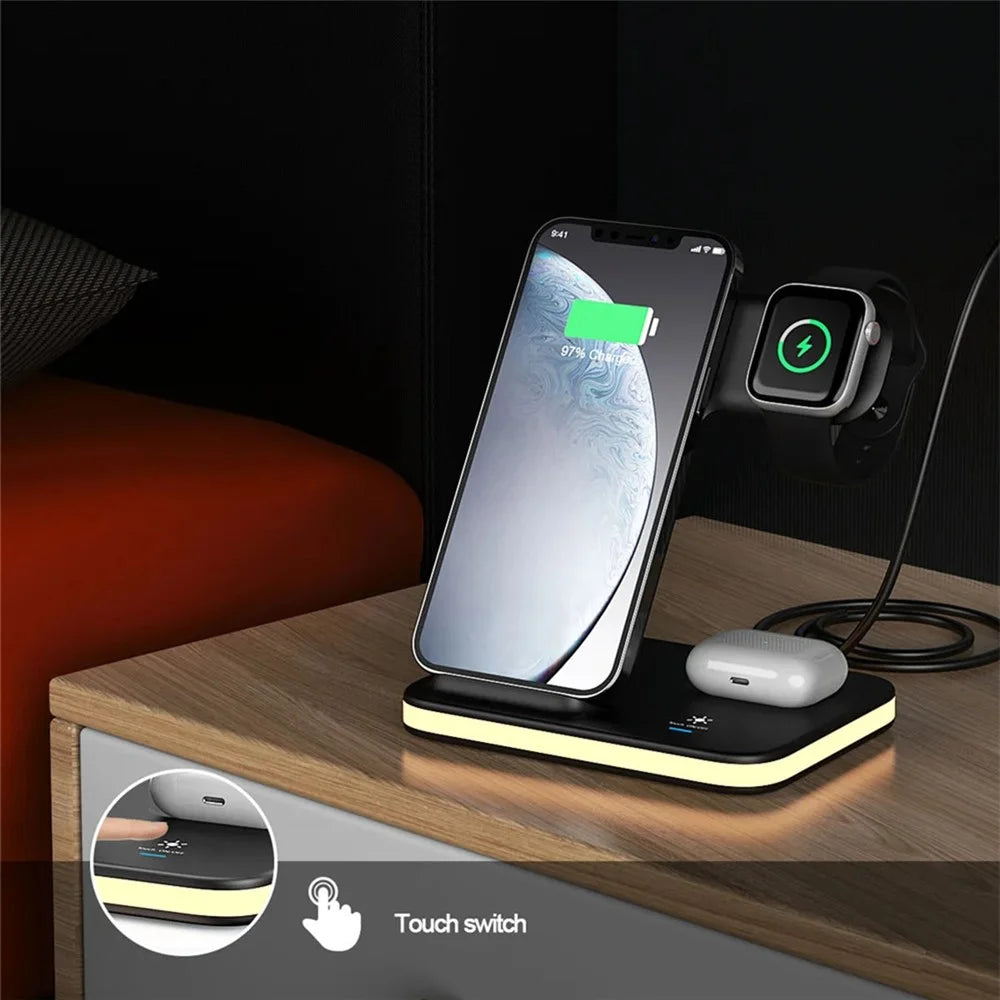 E6 4-in-1 15W Wireless Charger Phone Watch Earphone Charging Stand Night Light - White - 4