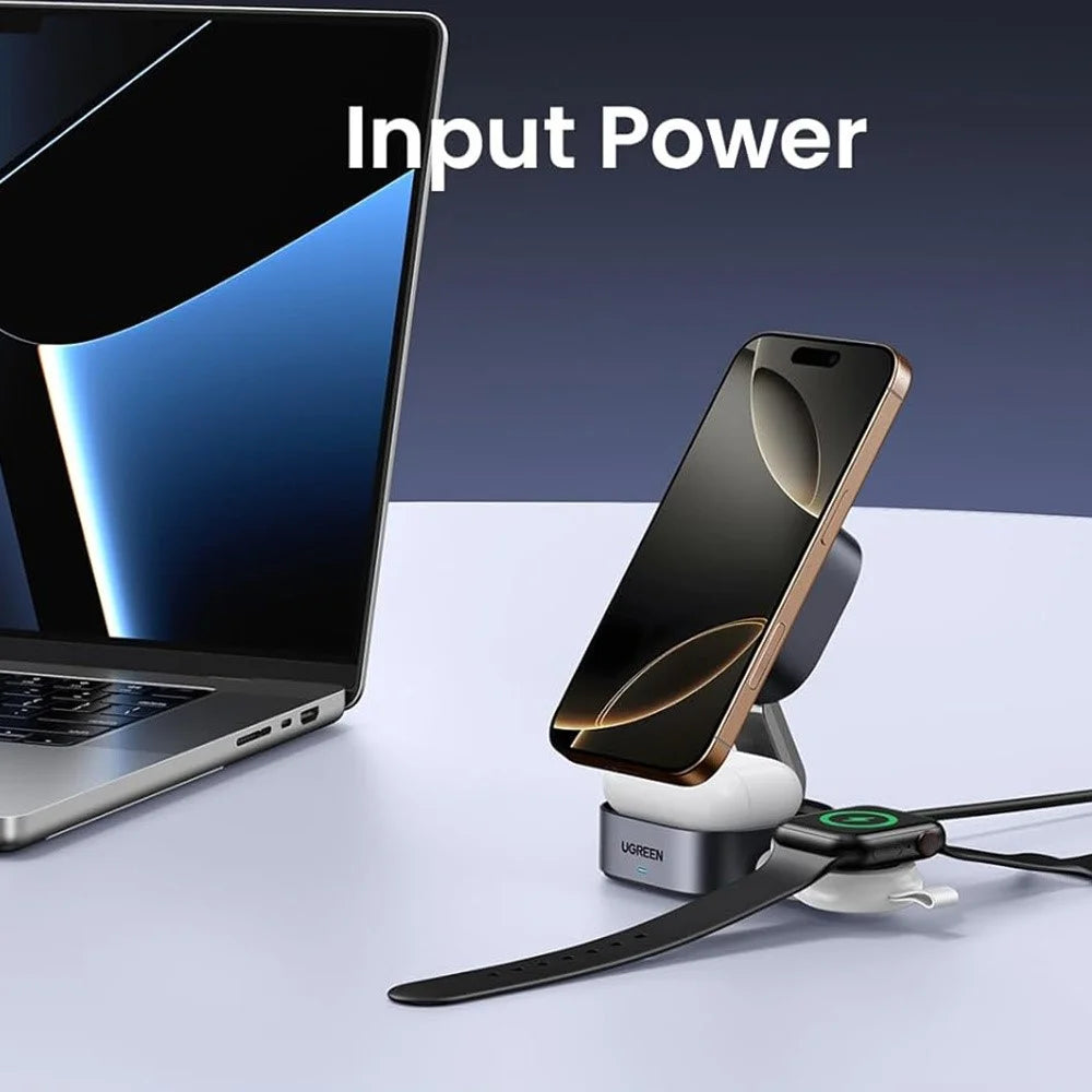 UGREEN Qi2 Magnetic Foldable 2-in-1 Fast Wireless Charger 15W Charging Stand For iPhone 16  /  15  /  14 Airpods Pro - 3