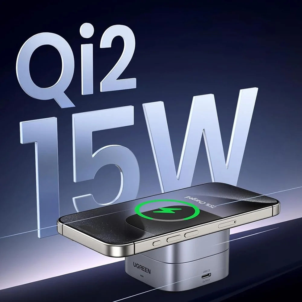 UGREEN Qi2 Magnetic Foldable 2-in-1 Fast Wireless Charger 15W Charging Stand For iPhone 16  /  15  /  14 Airpods Pro - 5