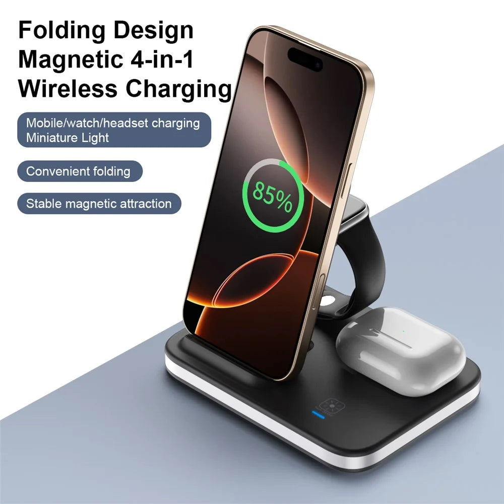 E16 Multifunction Foldable Wireless Charger Dock with Night Light for Mobile Phone / Airpods / Apple Watch - Black - 2