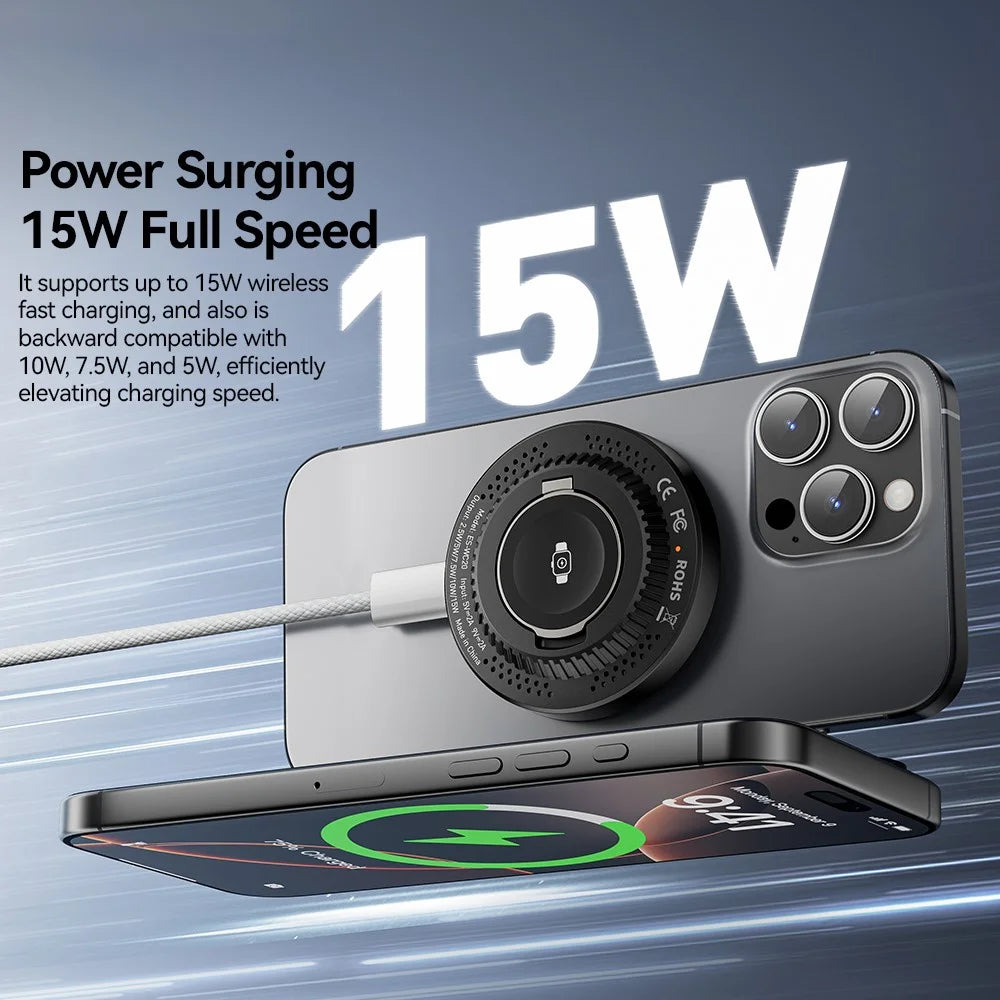 ESSAGER 2-in-1 Magnetic Wireless Charger 15W Fast Charging Slim Design with Magnetic Disc - 4
