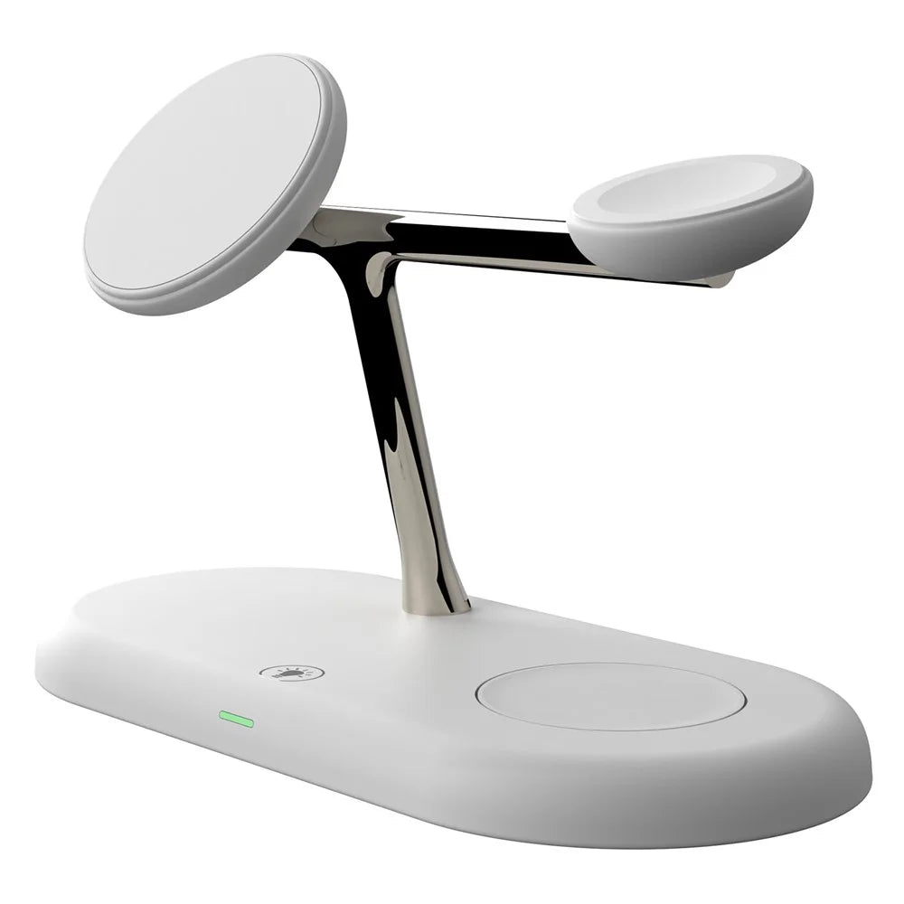 T256 15W Magnetic Wireless Charging Station Phone Watch Earphone Charging Dock with Night Light - White - 2