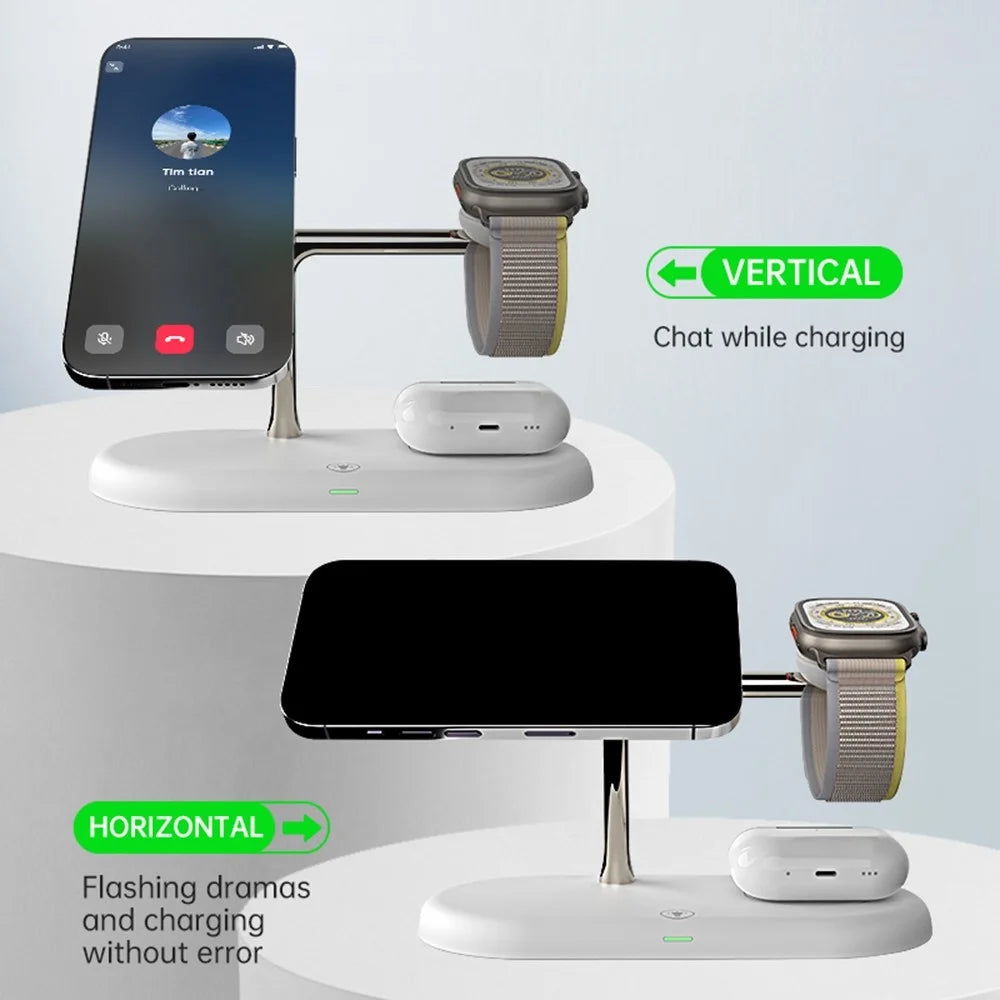 T256 15W Magnetic Wireless Charging Station Phone Watch Earphone Charging Dock with Night Light - White - 5