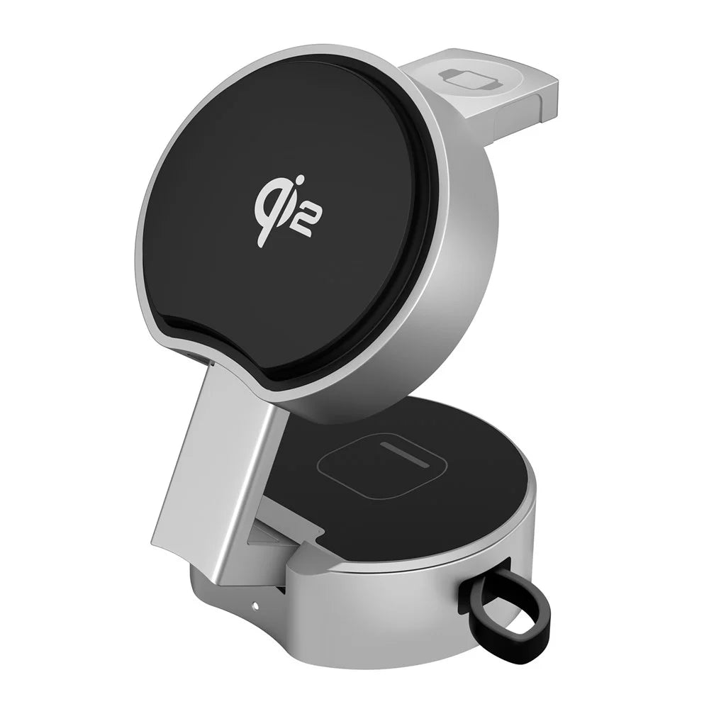 3 in 1 Magnetic Wireless Charger Phone Watch Earbuds Foldable Charging Station Dock - Silver Grey - 2