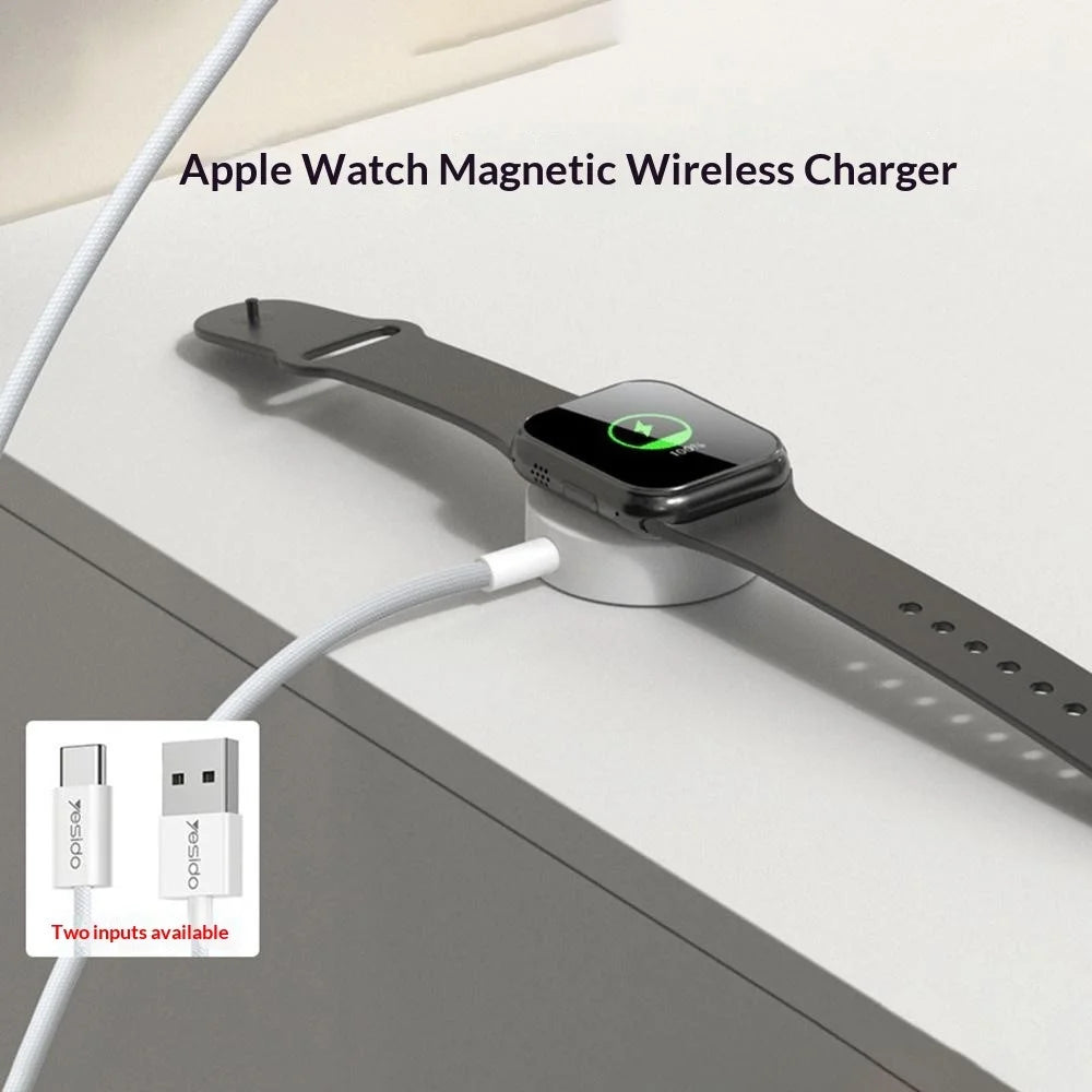 YESIDO DS32 1m 2.5W Fast Charging USB-C Cable for Apple Watch Magnetic Wireless Charger - White - 3