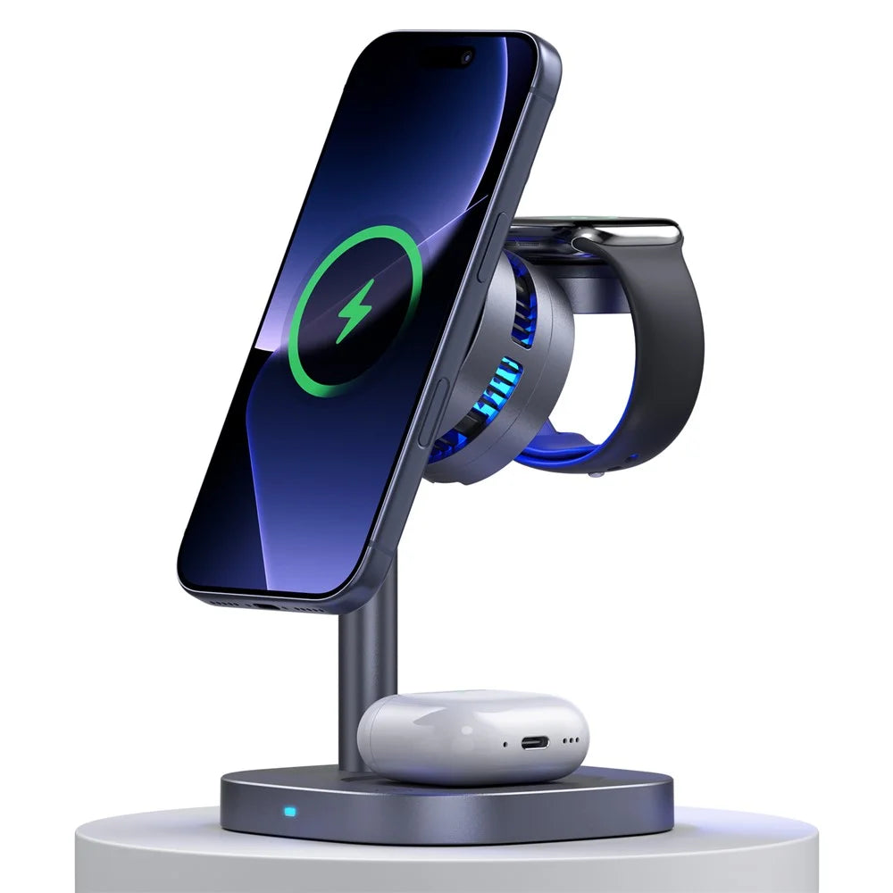 B-36 3 in 1 Magnetic Wireless Charger for iPhone / Apple Watch / AirPods TEC Cooling Qi2.2 25W Fast Charging Dock - Black - 2