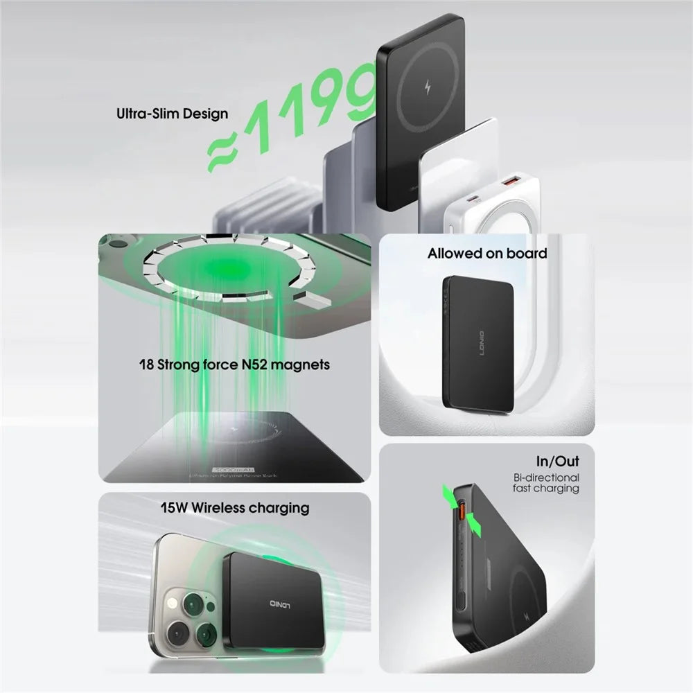 LDNIO PQ28 5000mAh Magnetic Wireless Power Bank Ultra-Slim Portable 15W Fast Charging Charger for iPhone - 2