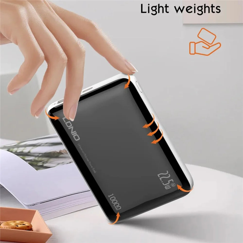 LDNIO PQ25 10000mAh Ultra Thin Power Bank 22.5W Fast Charging Dual Port USB-C+USB-A PD 20W Portable Charger - Black - 2
