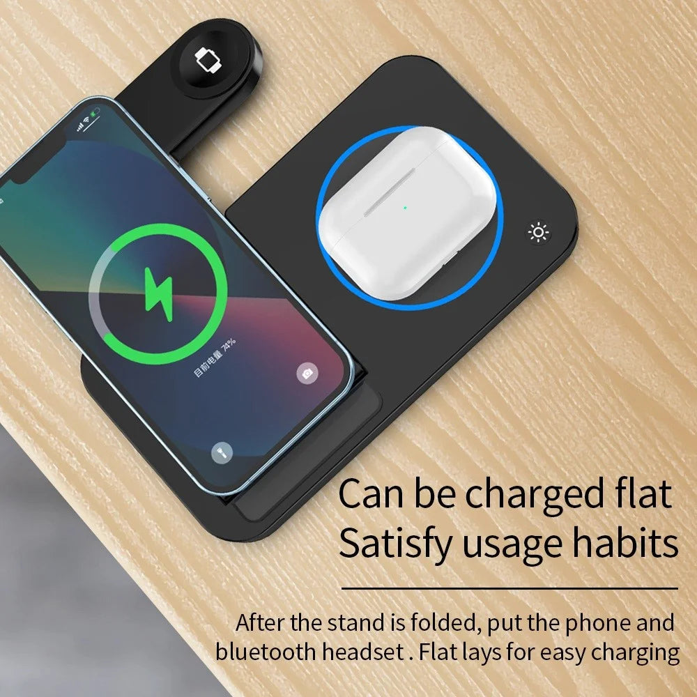 B-18 4 in 1 Folding Charging Dock Magnetic Wireless Charger with USB Output for Smartphone / Smart Watch / Earphones - Black - 3