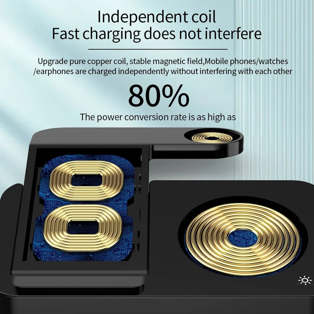 B-18 4 in 1 Folding Charging Dock Magnetic Wireless Charger with USB Output for Smartphone / Smart Watch / Earphones - Black - 6
