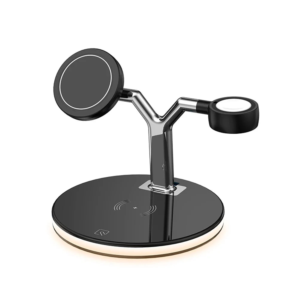 970 For iPhone / Apple Watch / AirPods 3 in 1 Wireless Charger Fast Charging Desktop Stand Cradle with Light - Black - 2