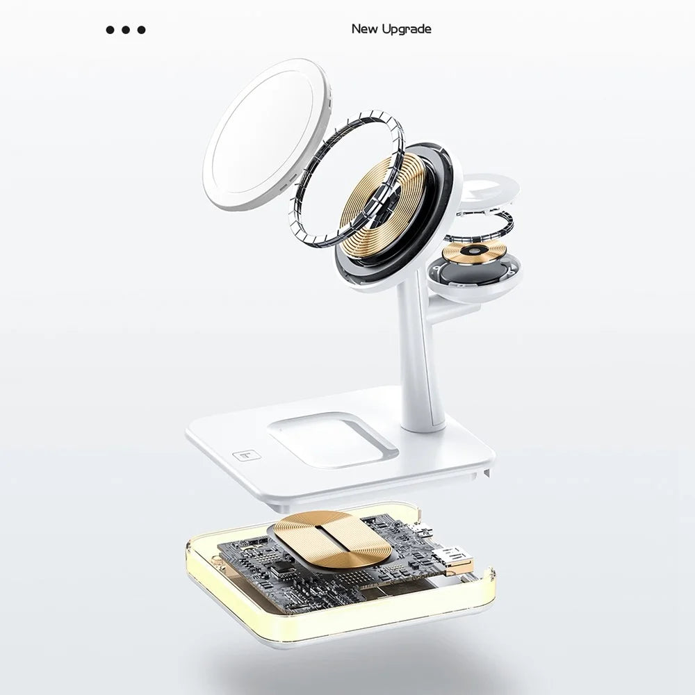 JJT-991 For iPhone / Apple Watch / AirPods 4 in 1 Magnetic Wireless Charger with USB Output Multifunction Charging Base - White - 7