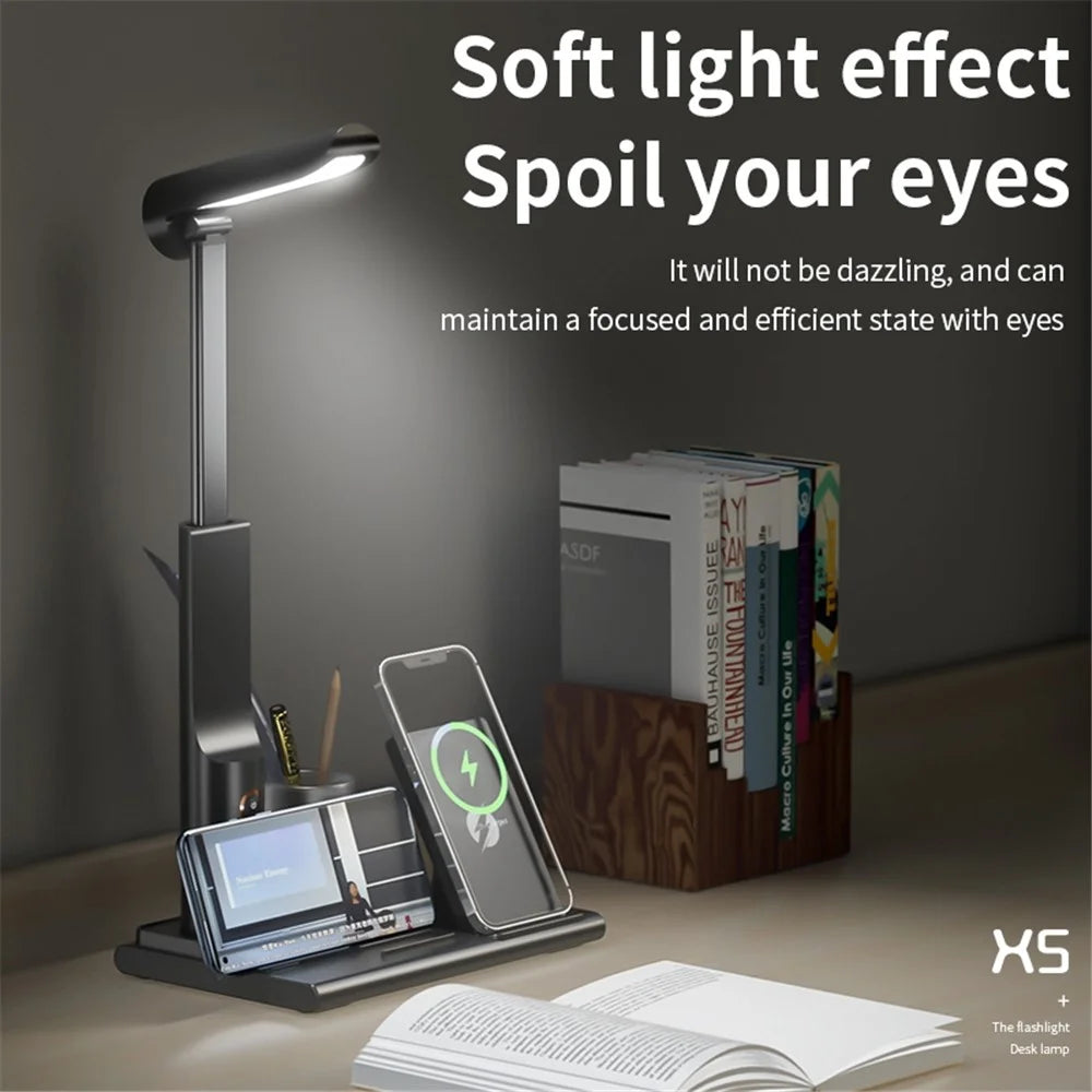 15W Fast Charging Wireless Charger Multifunctional Folding Charging Station with 3-Mode Lamp - Black - 5
