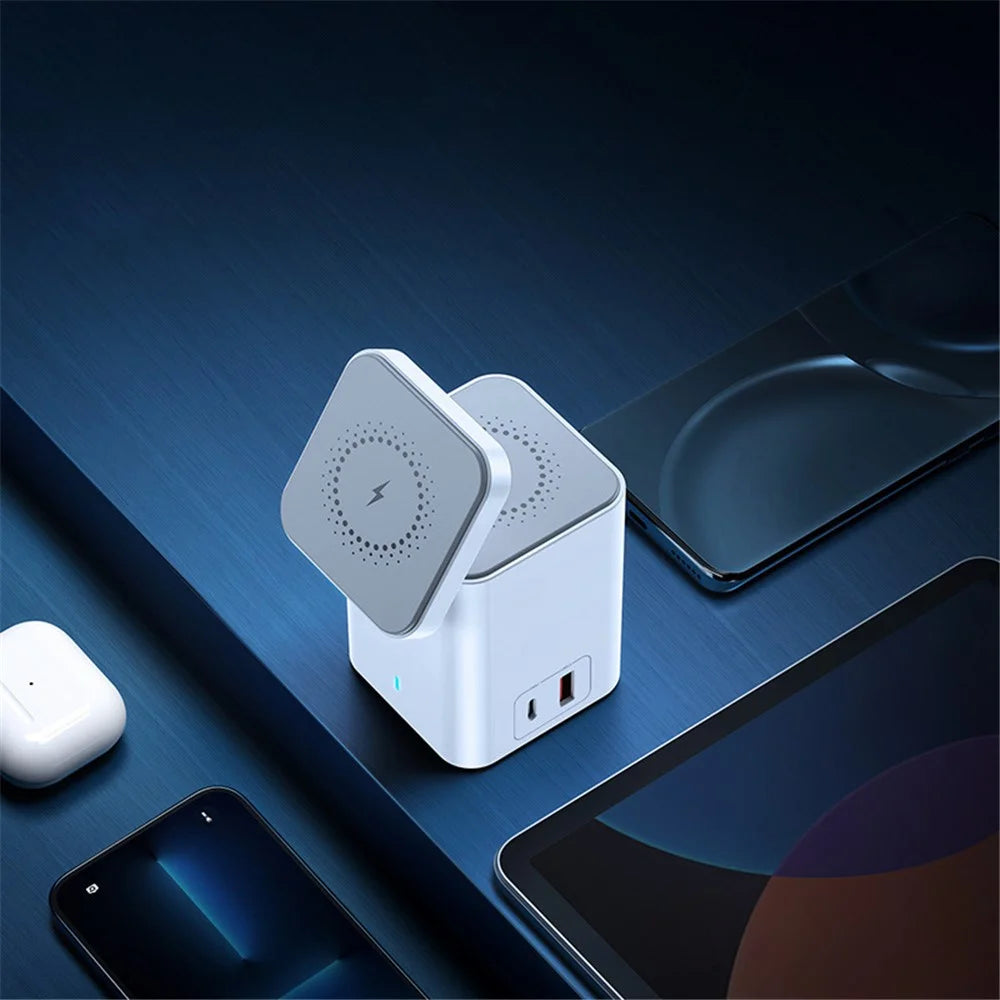 XUNDD 041 4-in-1 Magnetic Wireless Charger 60-Degree Adjustable Charging Station with USB-A + Type-C Ports for Cell Phones, Headset - 2