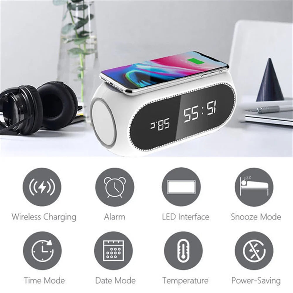 W288 ABS Temperature Date Display Digital Alarm Clock 15W Wireless Charger - White - 5