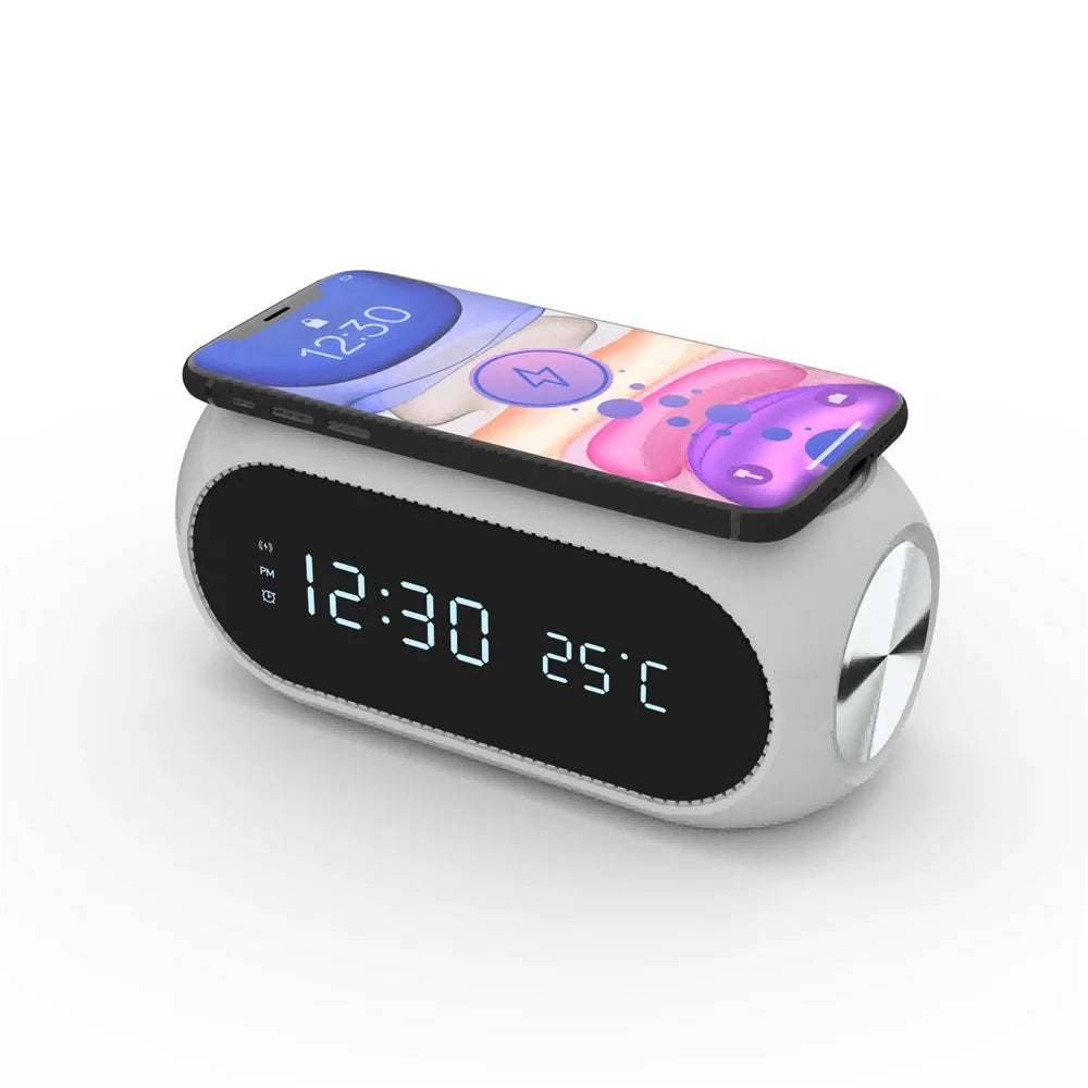 W288 ABS Temperature Date Display Digital Alarm Clock 15W Wireless Charger - White - 7