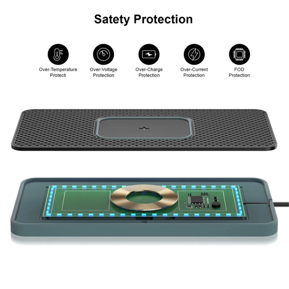 Qi Wireless Charger Phone Charging Pad Auto SUV Ambient Light Design Non-Slip Mat with 0.3m Type-C Cable - 4