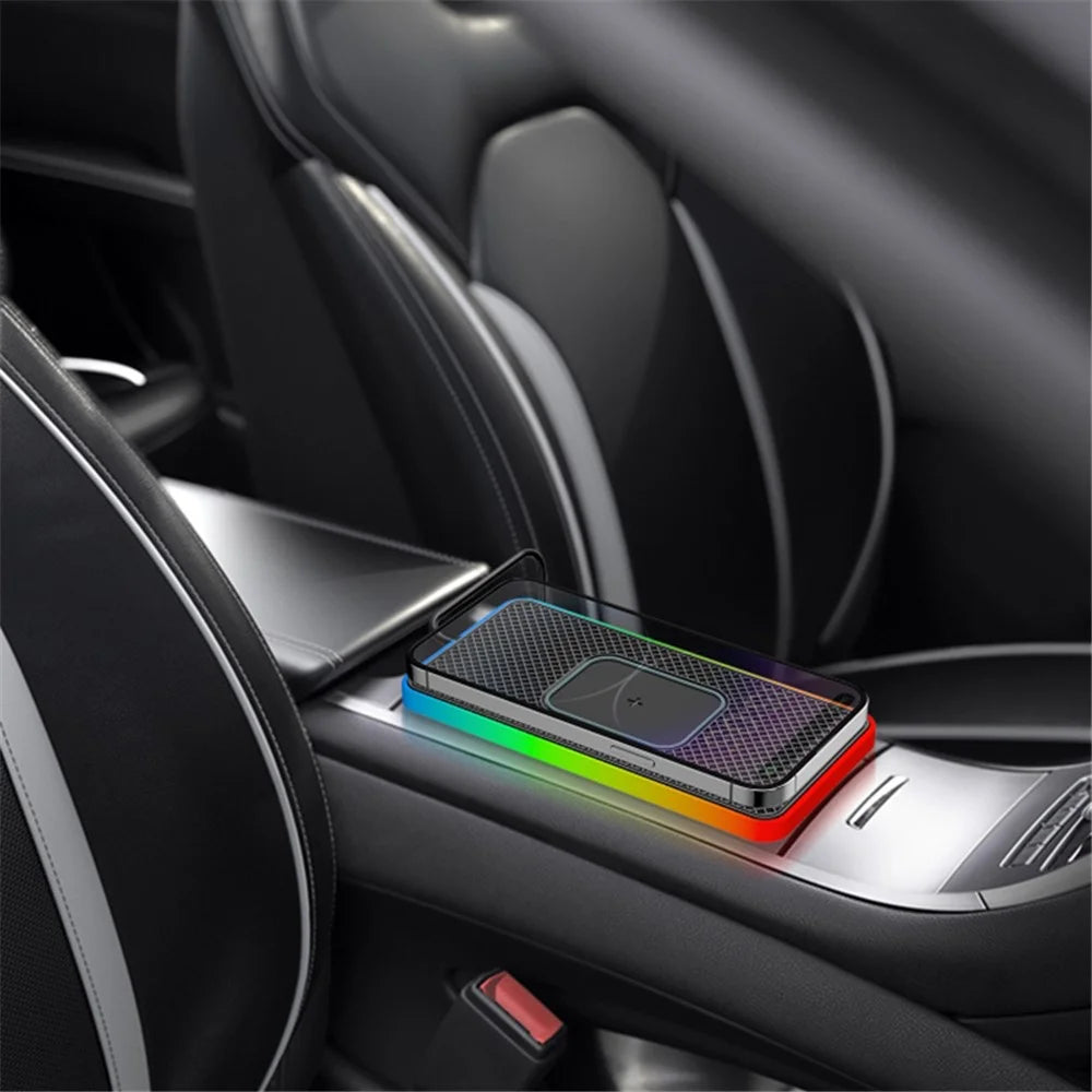 Qi Wireless Charger Phone Charging Pad Auto SUV Ambient Light Design Non-Slip Mat with 0.3m Type-C Cable - 6
